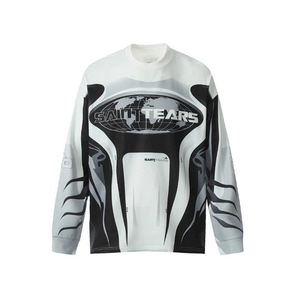 Saint michael tears all-over printed long-sleeved vintage autumn and winter T-shirt Style number: 113 Size: M L XL Wholesale price: 136 Color: white gray blue